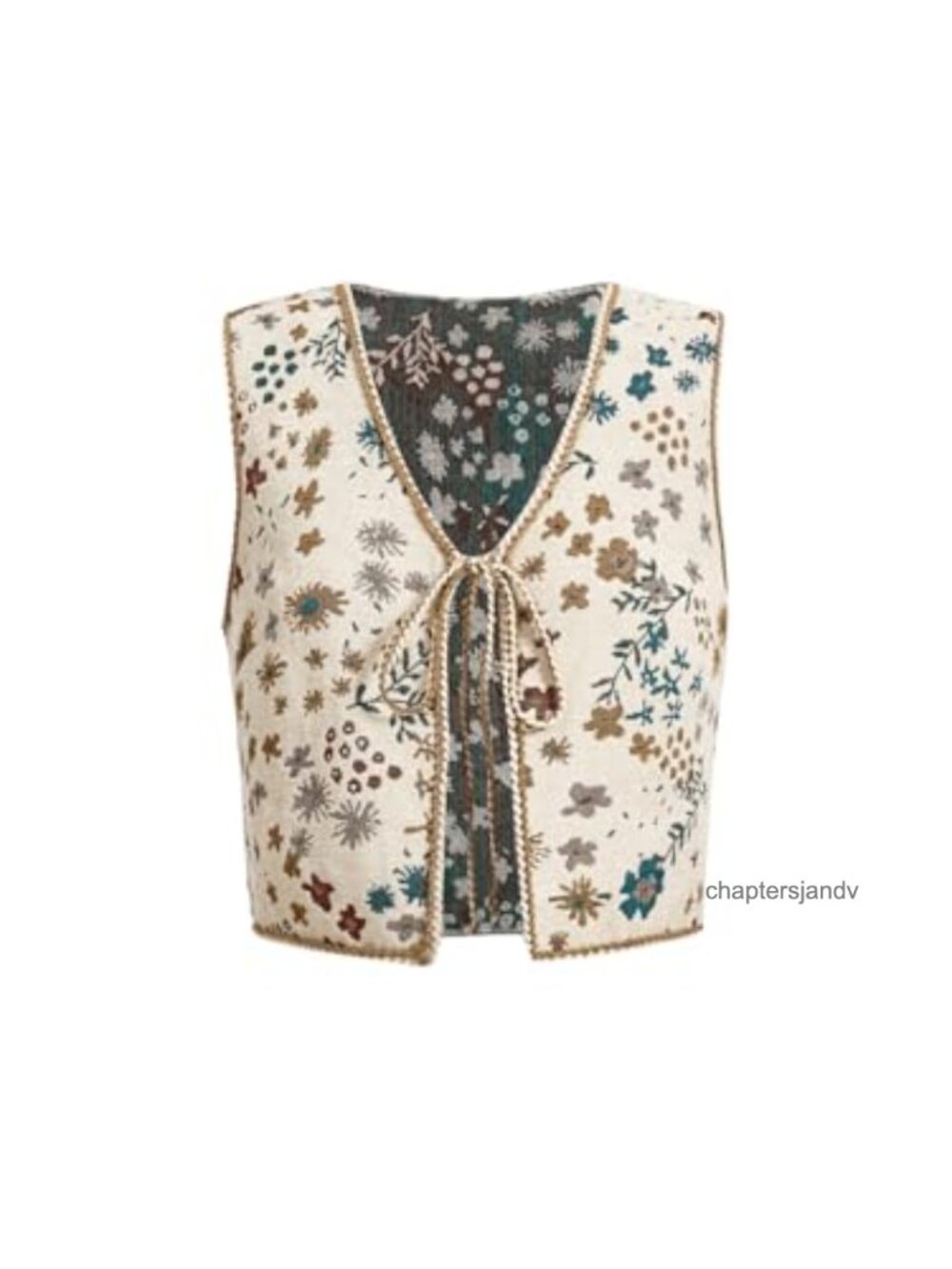 Women's Embroidered Floral Tie Front Cropped Sleeveless Vest Top Western